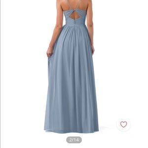 Dusty blue Cora Azazie bridemaid dress!